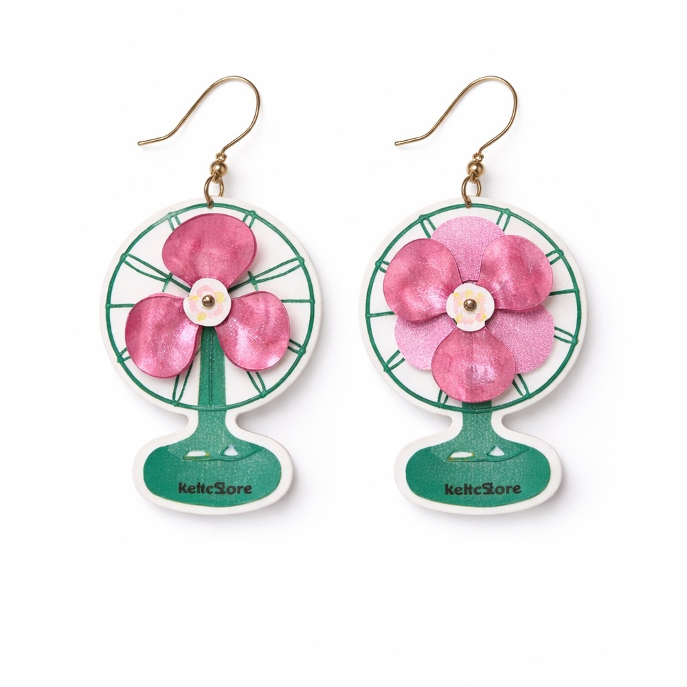 Pink and Green Spinning Fan Earrings